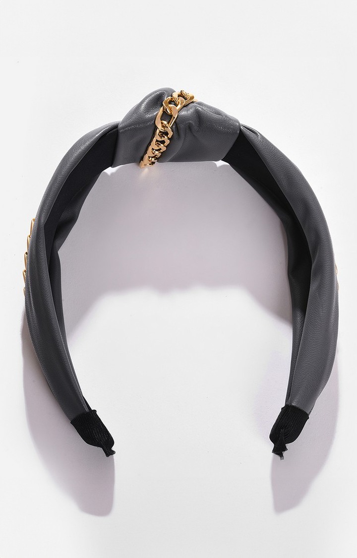 Women's Grey & Gold-Toned Hair Band With Chain Detail