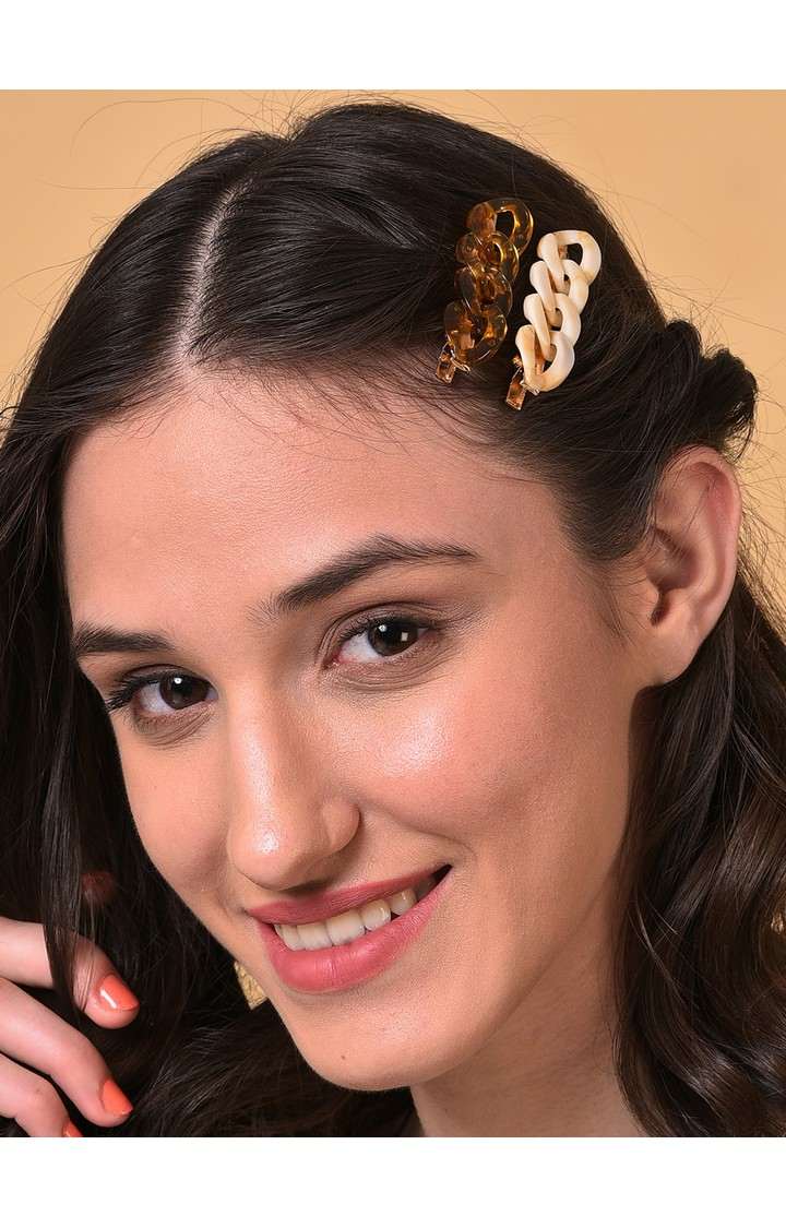 Women's Brown & Peach-Coloured Set of 2 Alligator Hair Clip