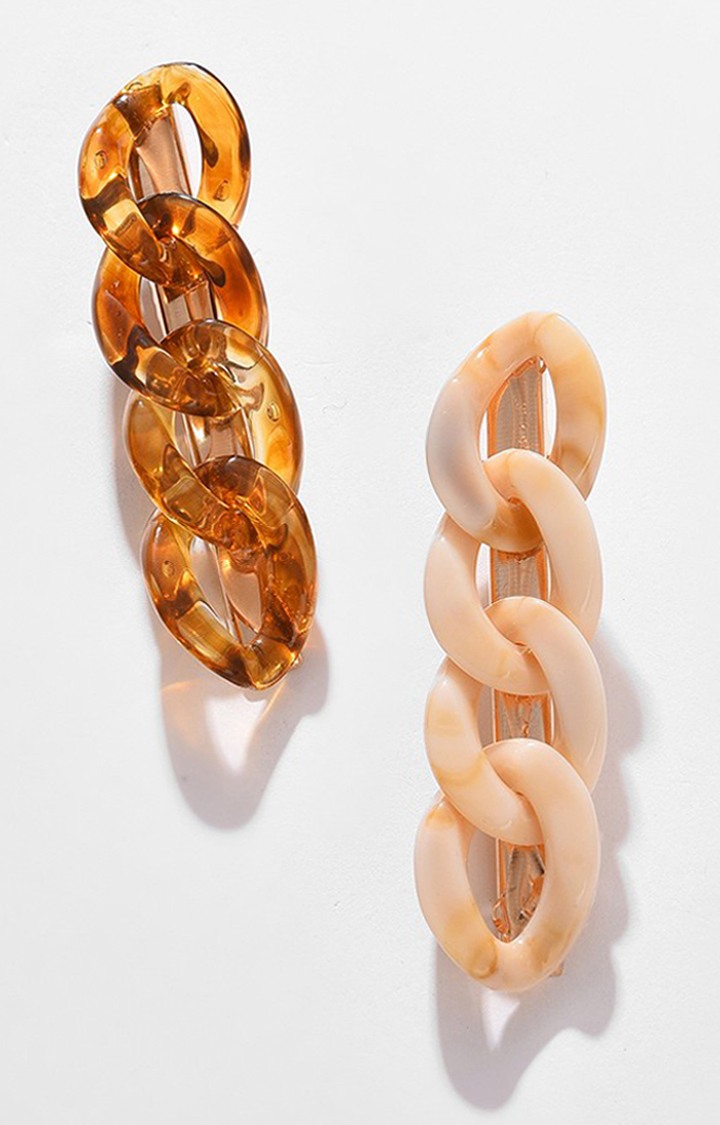 Women's Brown & Peach-Coloured Set of 2 Alligator Hair Clip