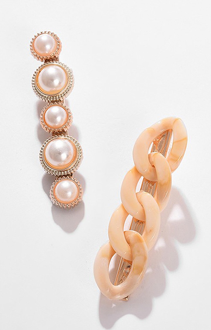 Women's Gold-Toned Set of 2 Beaded Alligator Hair Clip