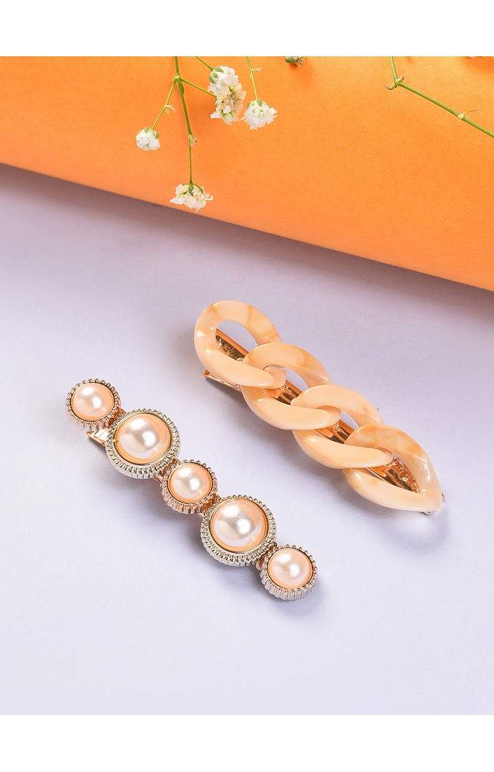 Women's Gold-Toned Set of 2 Beaded Alligator Hair Clip