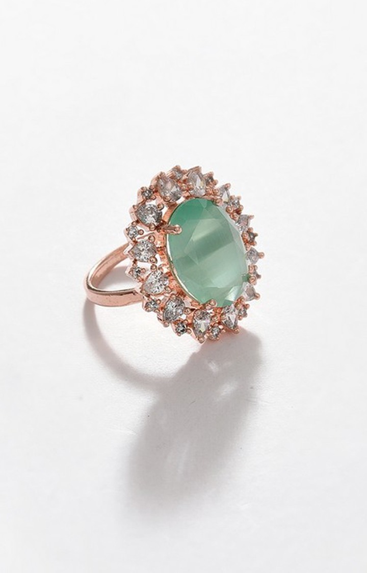 SOHI Gold-Plated Green Stoned Ring