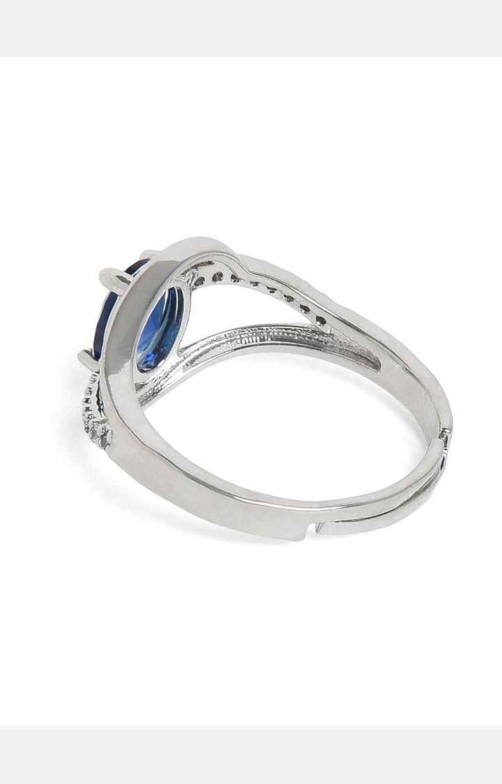 SOHI Silver-Plated Blue Stone-Studded Designer Minimal Finger Ring