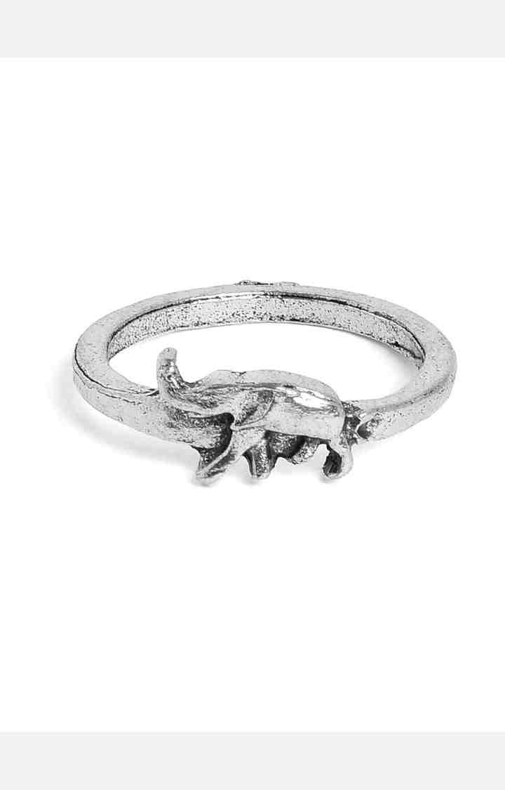SOHI Set Of 10 Oxidized Silver-Toned & White Adjustable Finger Rings