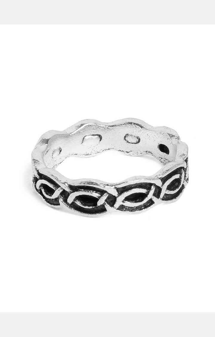 SOHI Set Of 10 Oxidized Silver-Toned & White Adjustable Finger Rings