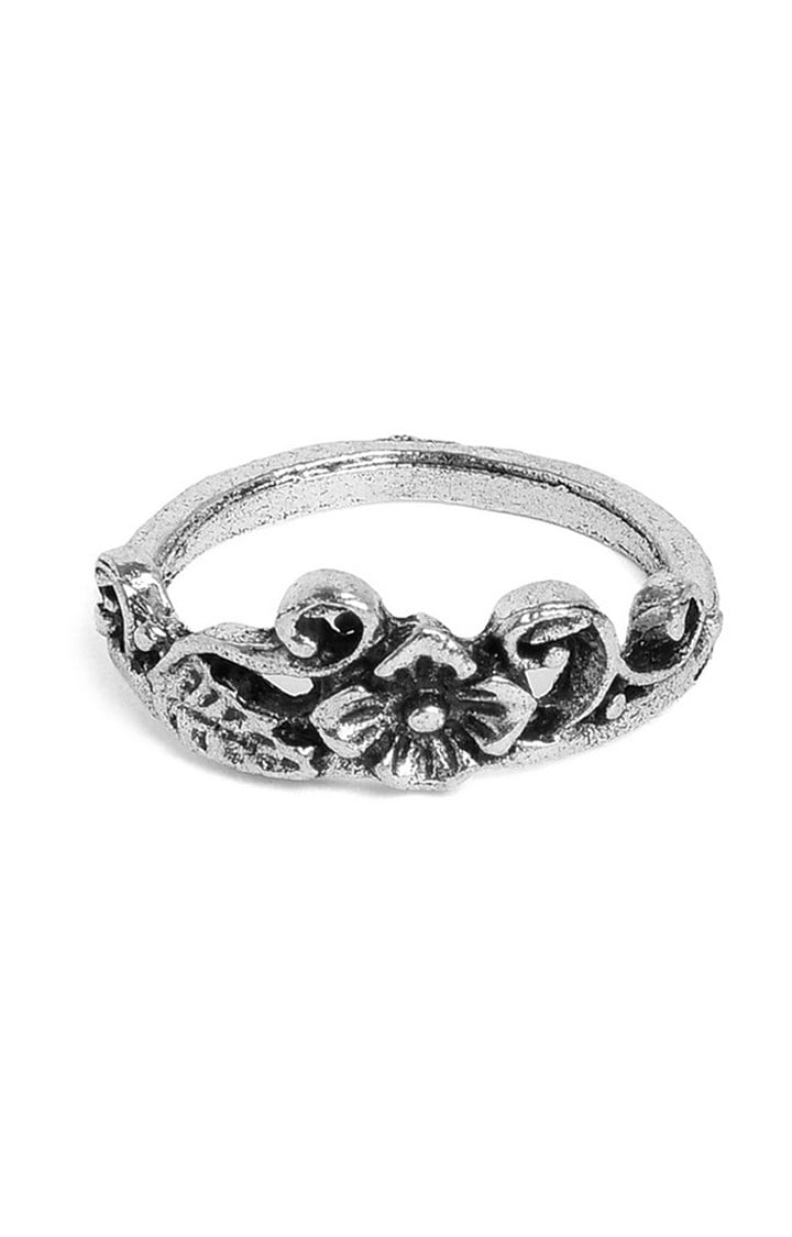 SOHI Set Of 10 Oxidized Silver-Toned & White Adjustable Finger Rings