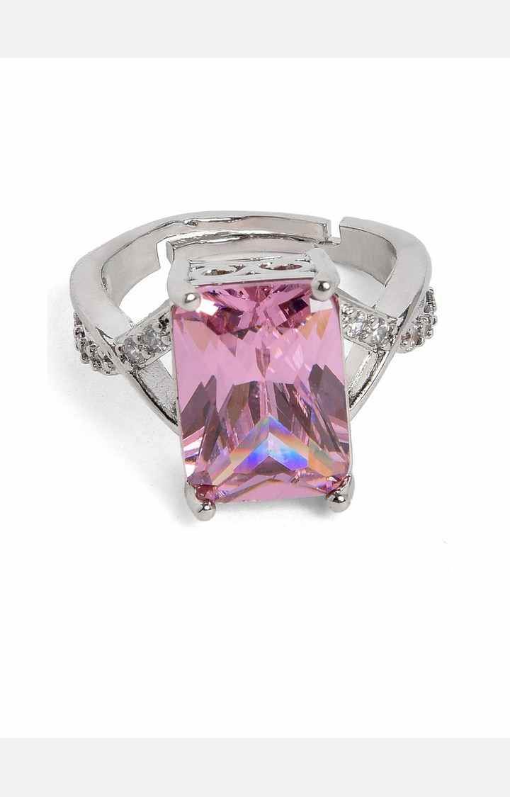 SOHI Women Silver-Toned Purple Stoned Designer Ring