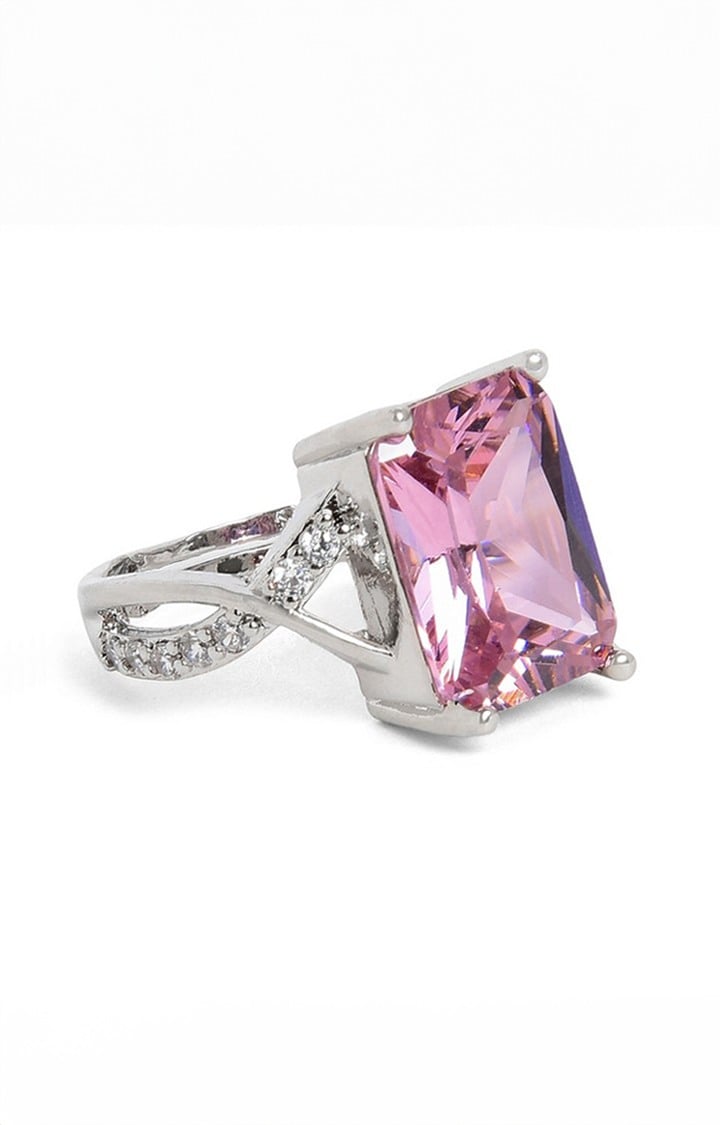 SOHI Women Silver-Toned Purple Stoned Designer Ring
