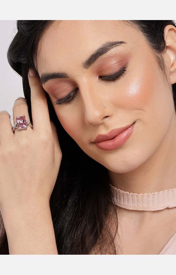 SOHI Women Silver-Toned Purple Stoned Designer Ring