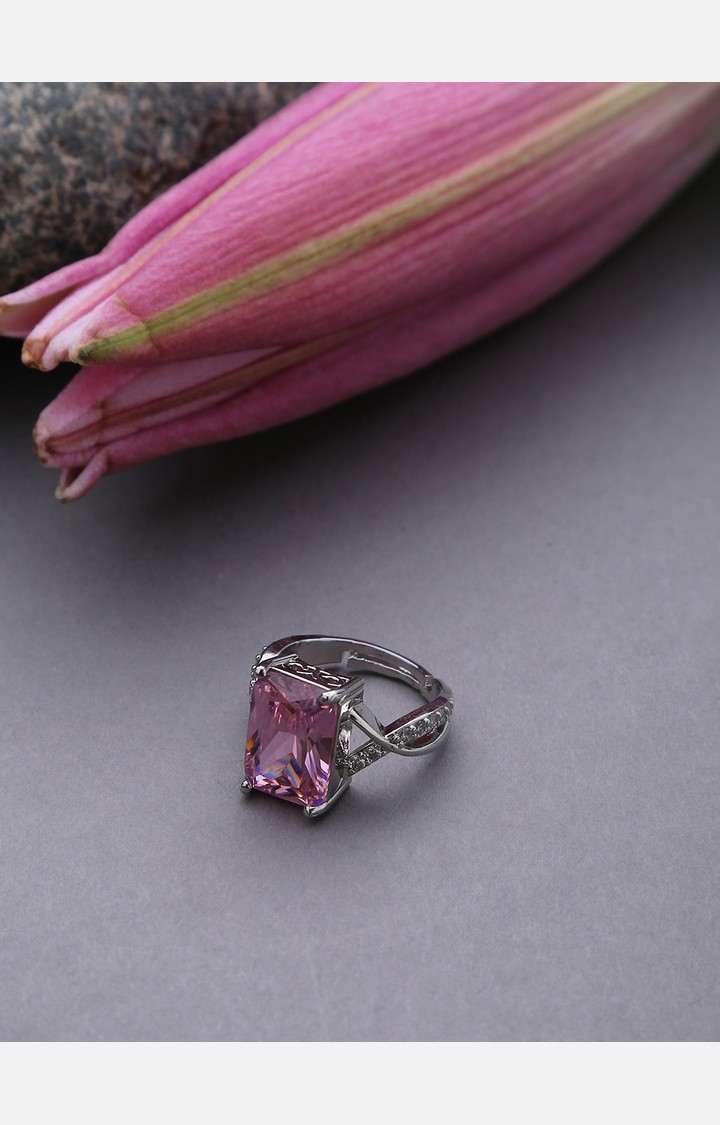 SOHI Women Silver-Toned Purple Stoned Designer Ring