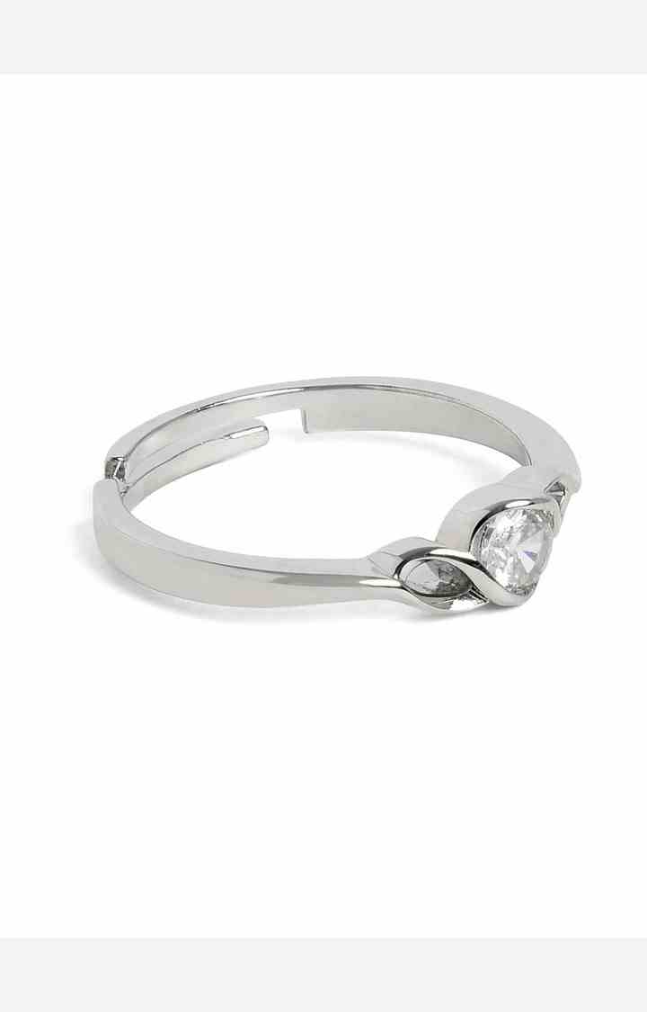 SOHI Silver-Plated White Stone Studded Finger Ring