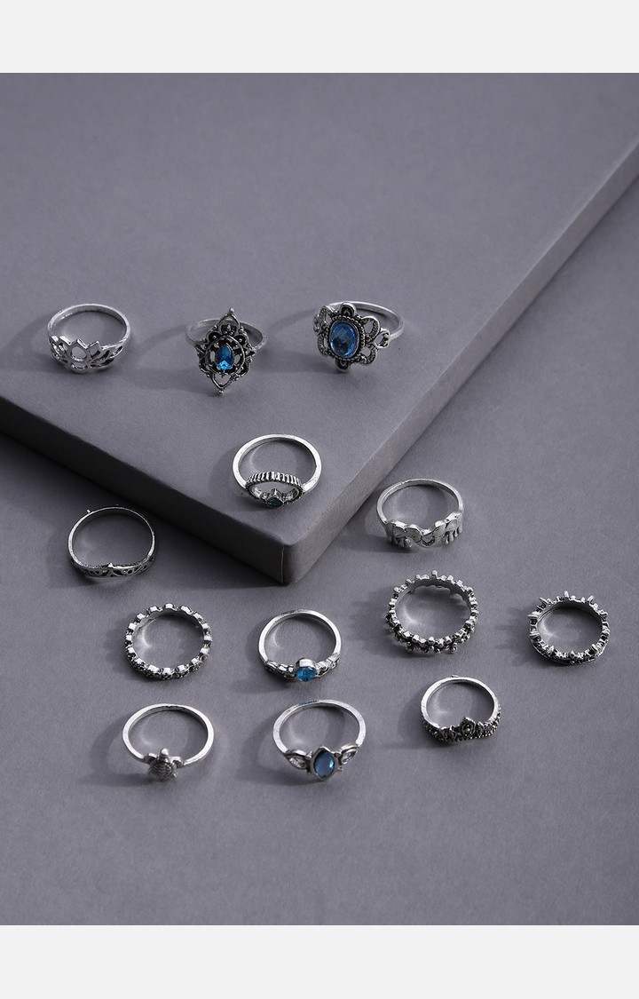 SOHI Woman Set of 13 Silver Designer Ring