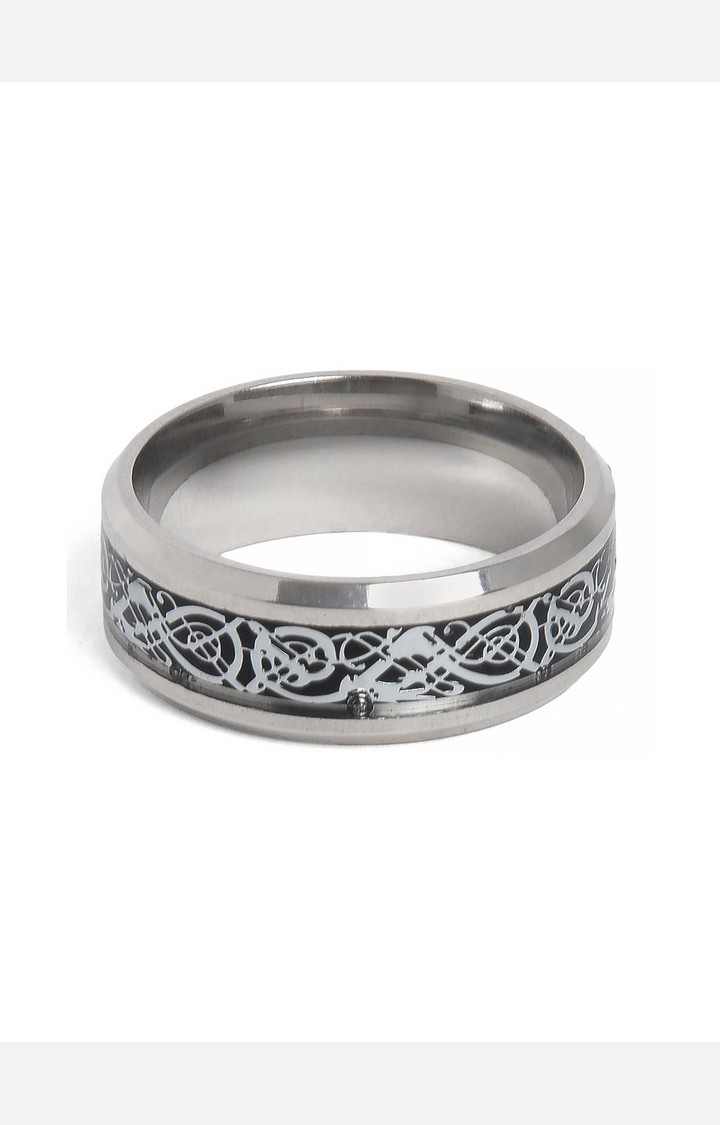 SOHI Black & Silver-Toned Designer Band Finger Ring