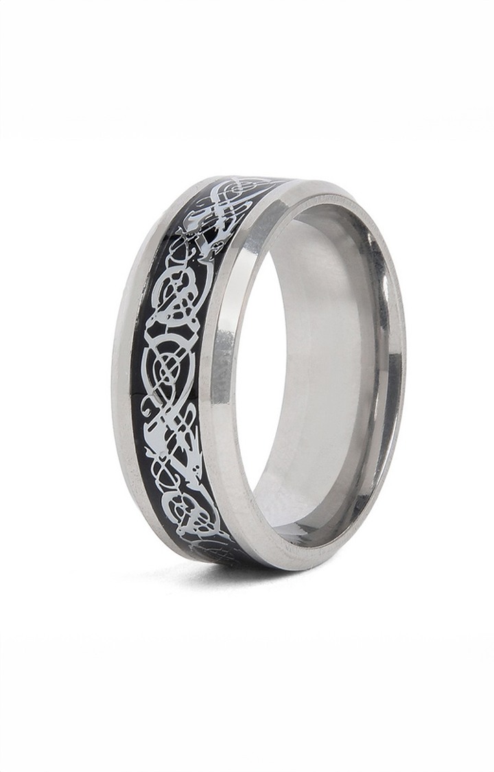 SOHI Black & Silver-Toned Designer Band Finger Ring