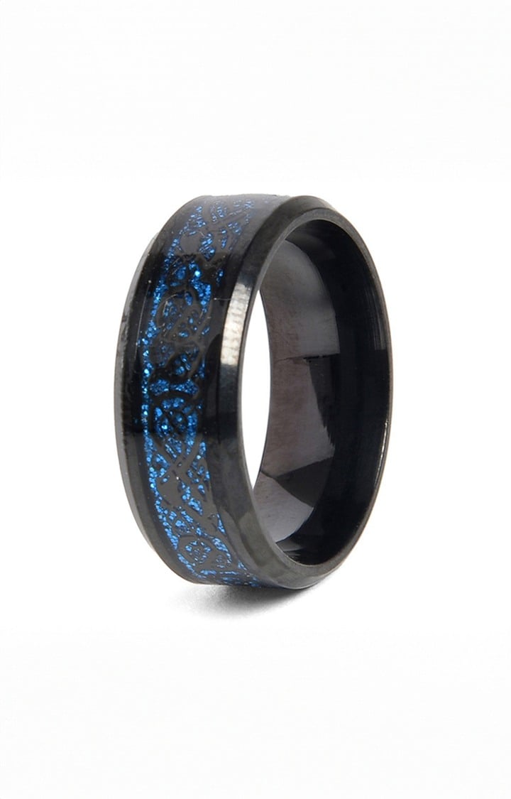 SOHI Black & Blue Textured Band Finger Ring