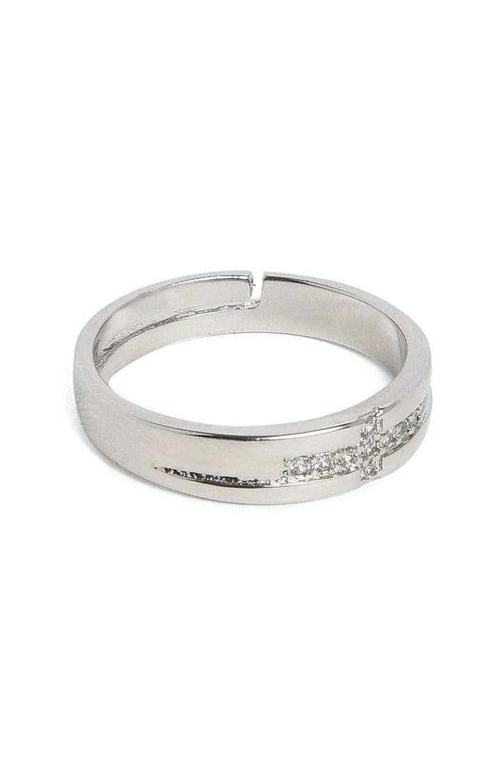 SOHI Oxidised Silver-Plated Stone-Studded Finger Band