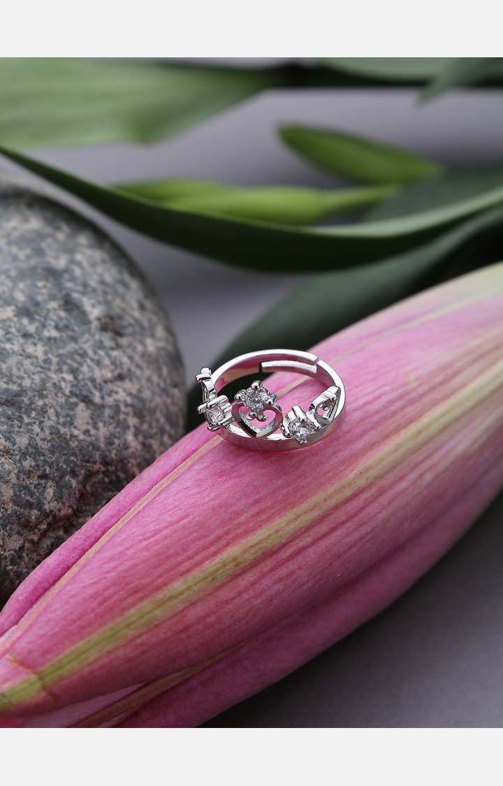 SOHI White Silver Plated Stones-Studded Adjustable Finger Ring