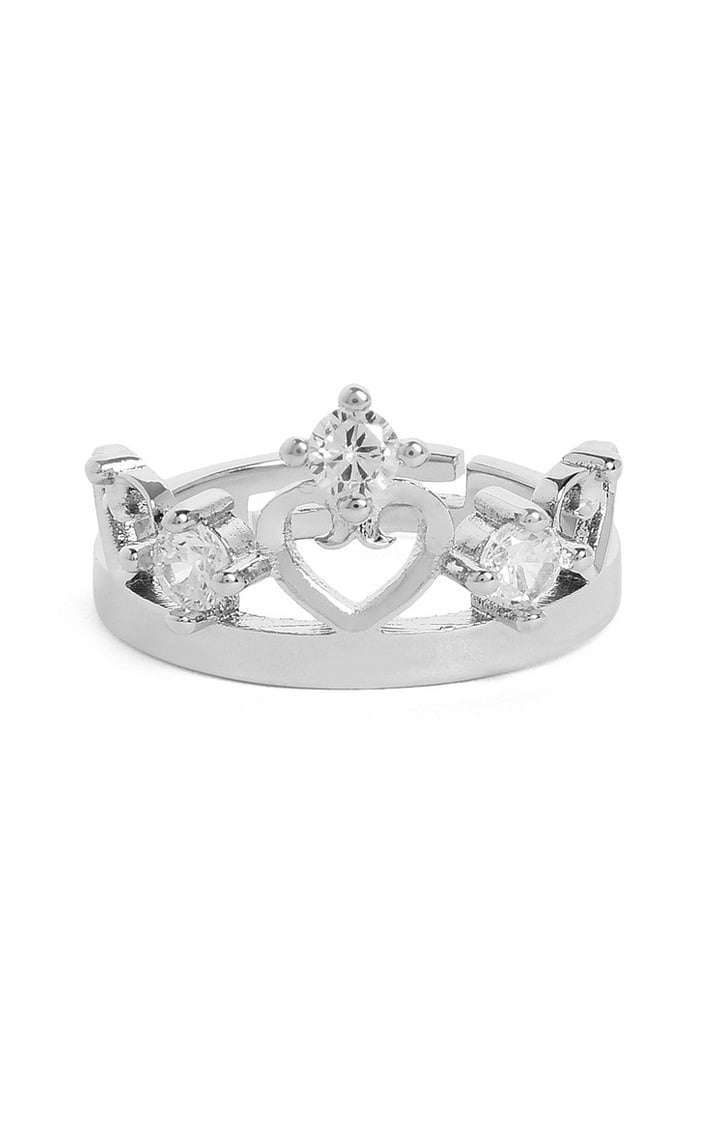 SOHI White Silver Plated Stones-Studded Adjustable Finger Ring