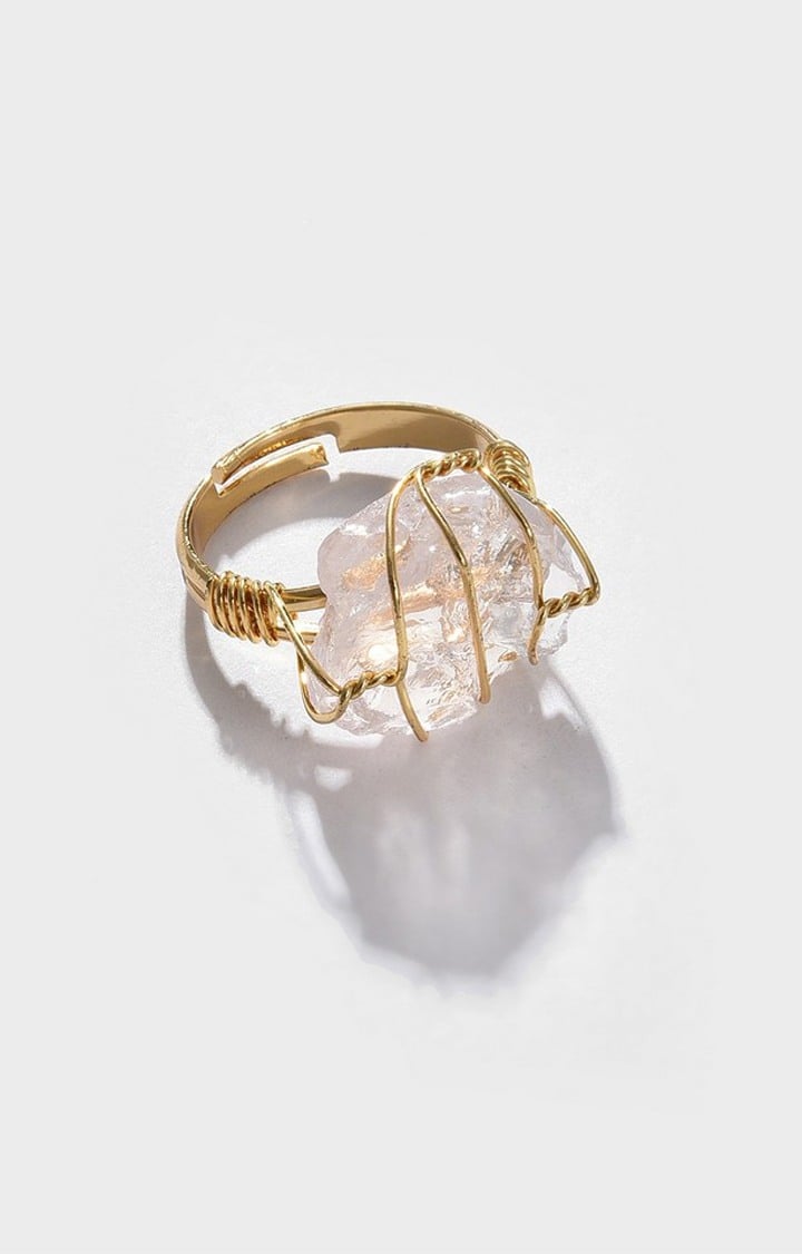 SOHI Gold-Plated & Pink Stone-Studded Finger Ring