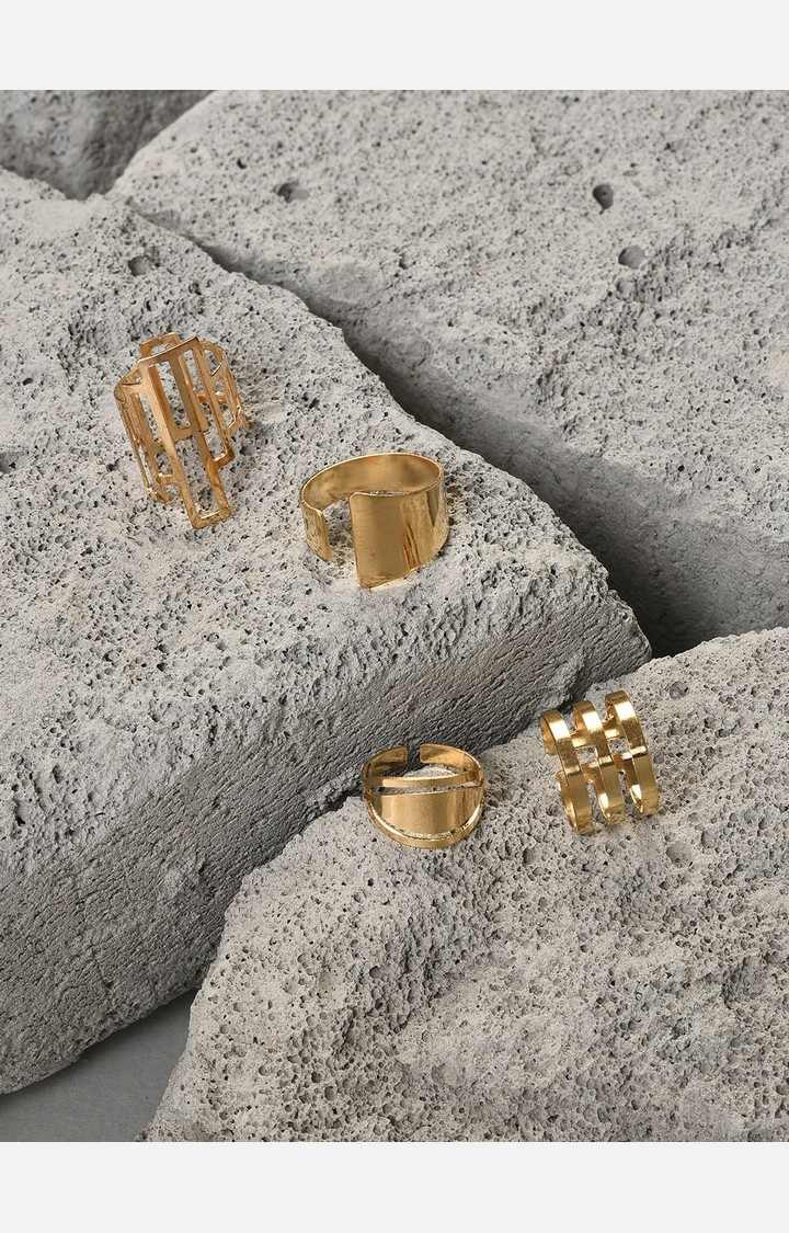 SOHI Set of 4 Gold-Plated Designer Finger Rings