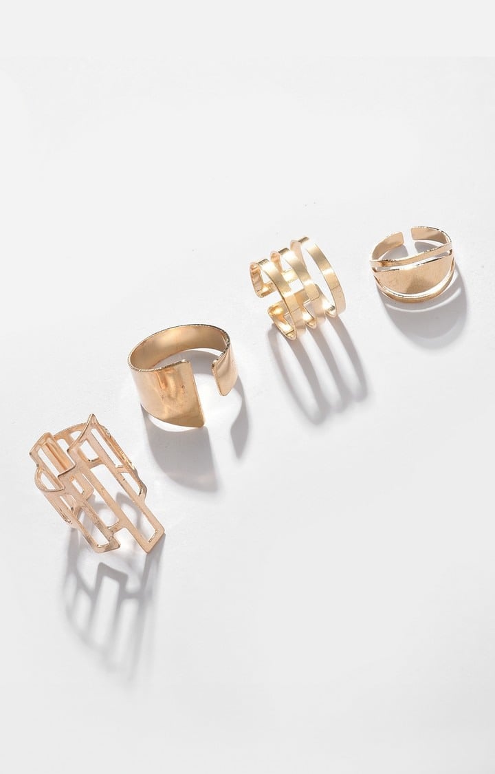 SOHI Set of 4 Gold-Plated Designer Finger Rings