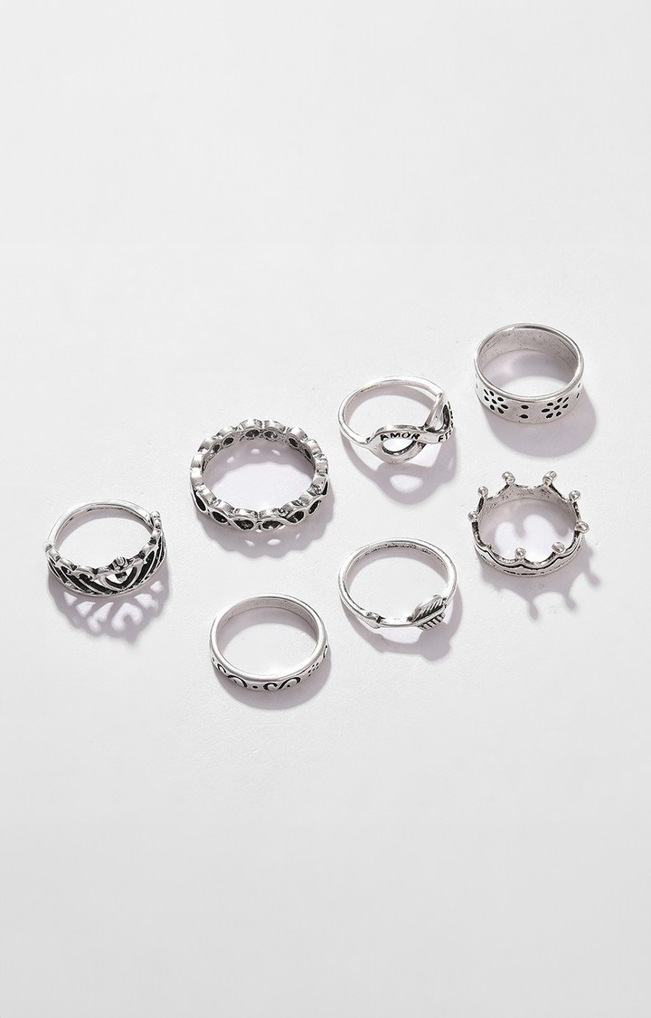 SOHI Set Of 7 Silver-Plated Finger Ring