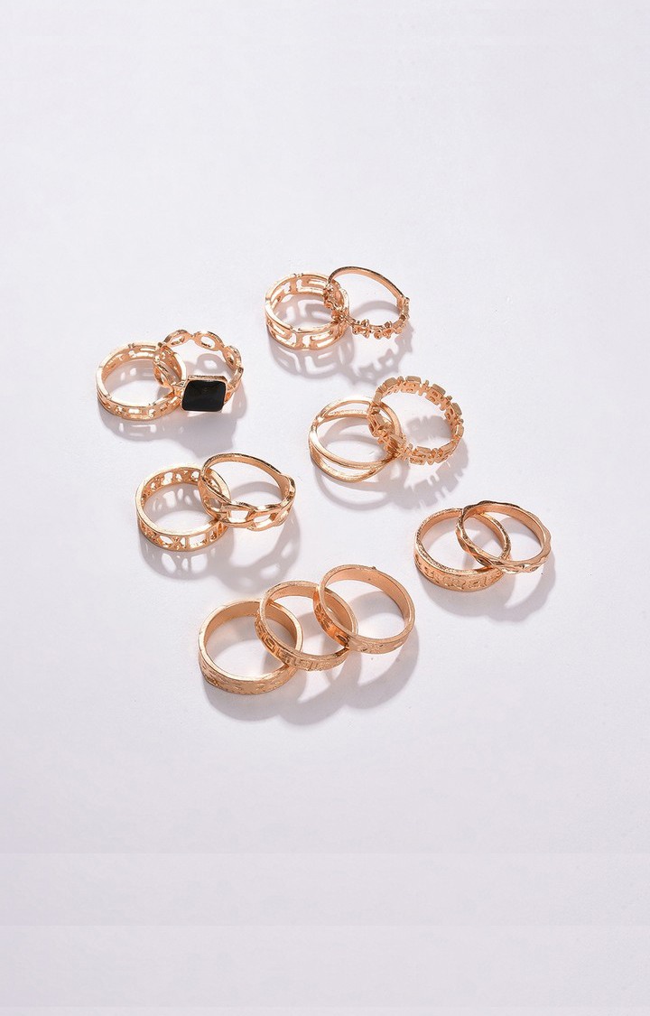 SOHI Set Of 13 Gold-Plated Finger Ring