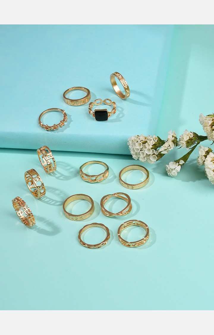 SOHI Set Of 13 Gold-Plated Finger Ring