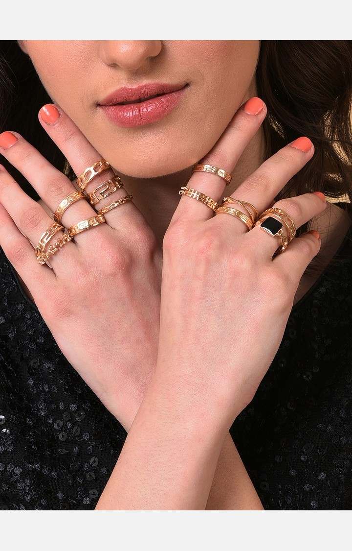 SOHI Set Of 13 Gold-Plated Finger Ring