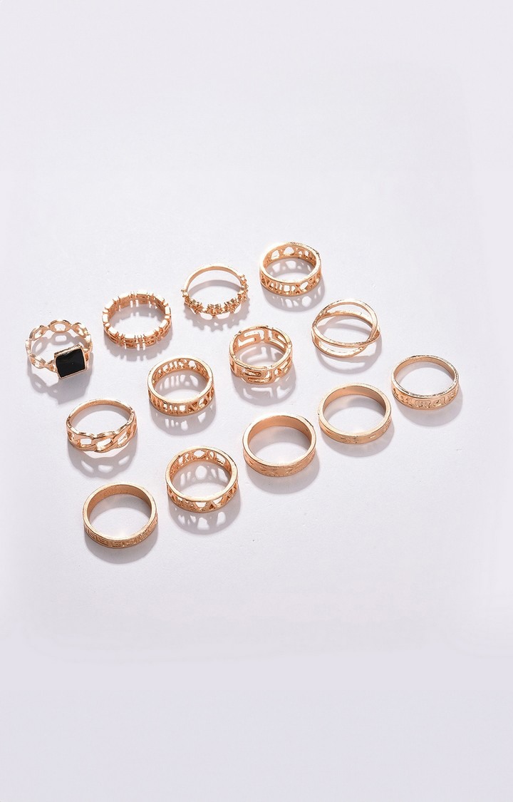 SOHI Set of 13 Gold-Plated Stone Studded Finger Ring