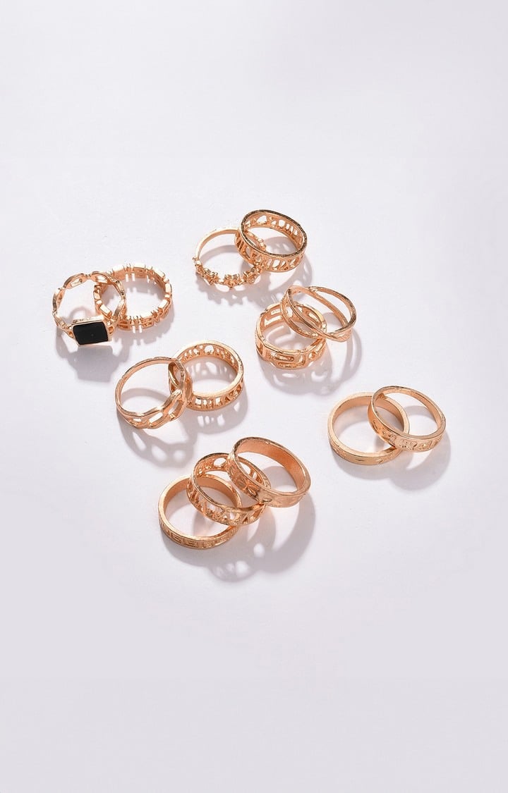 SOHI Set of 13 Gold-Plated Stone Studded Finger Ring
