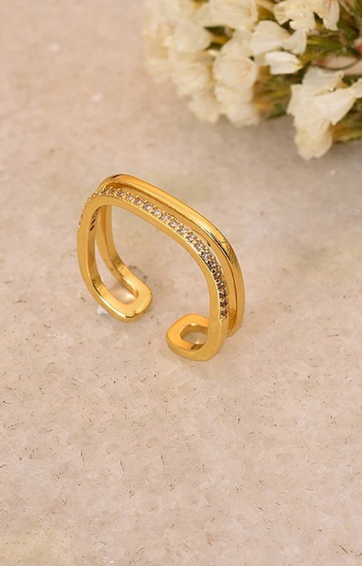 SOHI Gold-Plated White Stone-Studded Finger Ring