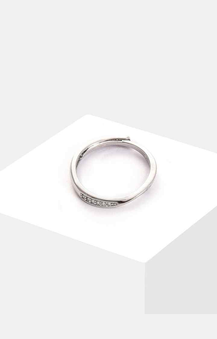 SOHI Silver-Plated White Stone Studded Finger Ring