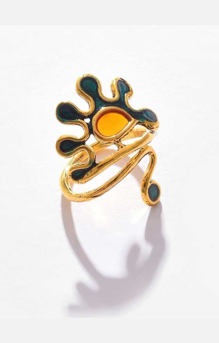 SOHI Gold-Plated & Blue Stone-Studded Finger Ring