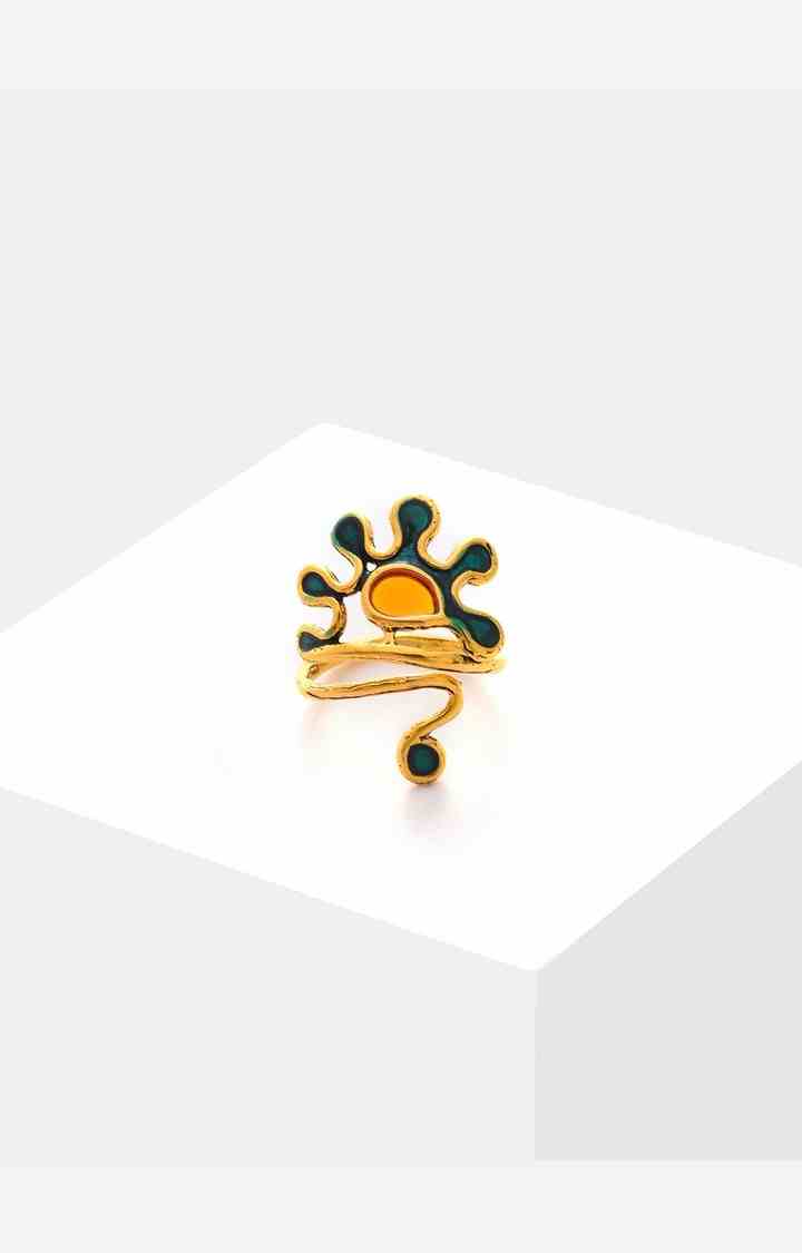 SOHI Gold-Plated & Blue Stone-Studded Finger Ring