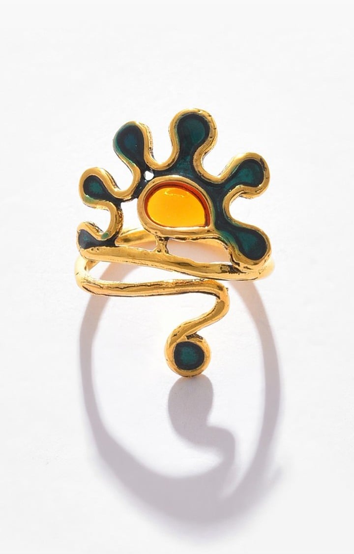 SOHI Gold-Plated & Blue Stone-Studded Finger Ring