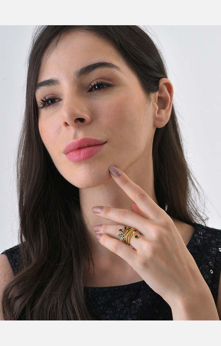 SOHI Gold-Plated & Blue Stone-Studded Finger Ring