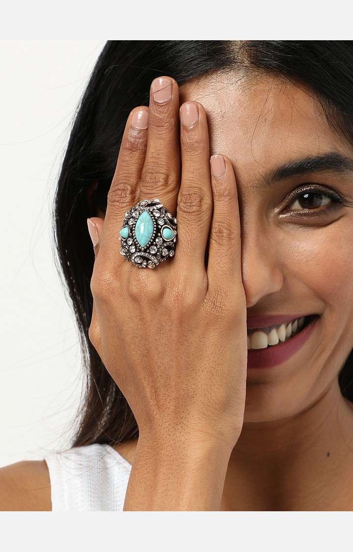 SOHI Gold-Plated Blue Stone-Studded Finger Ring