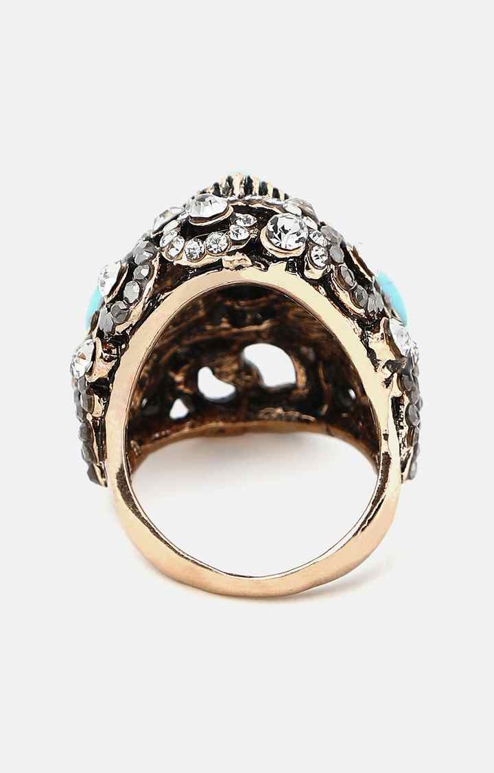 SOHI Gold-Plated Blue Stone-Studded Finger Ring
