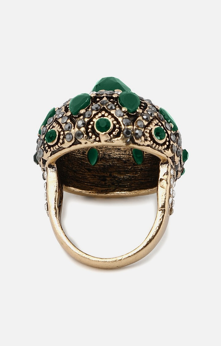 SOHI Gold-Plated Green Stone-Studded Finger Ring