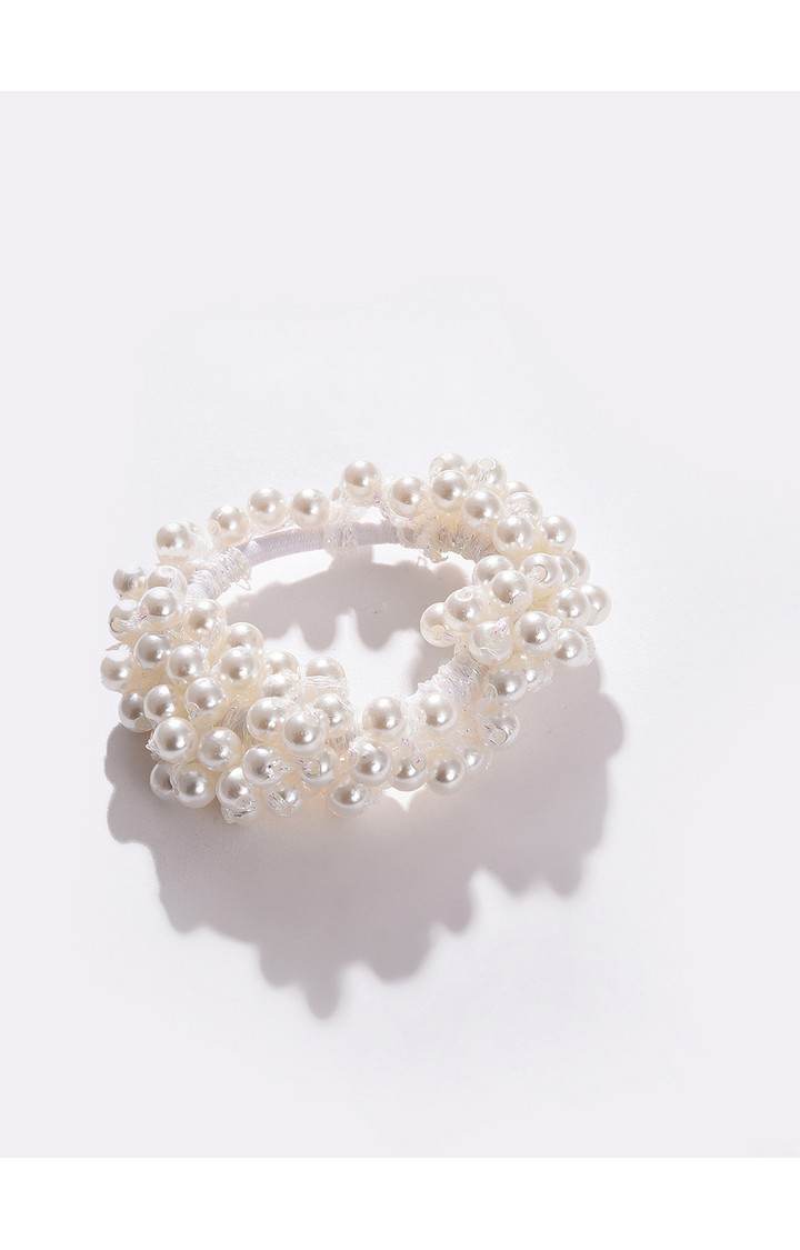 Women's White Pearls Beaded Scrunchie