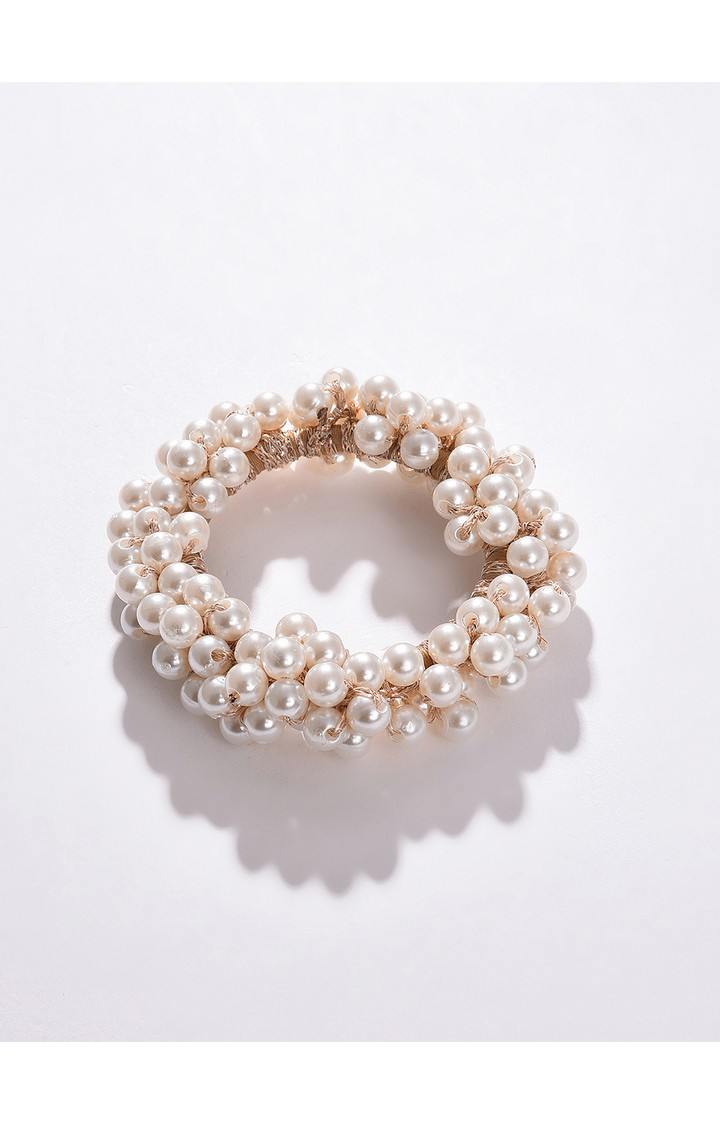 Women's White Beaded Ponytail Holders