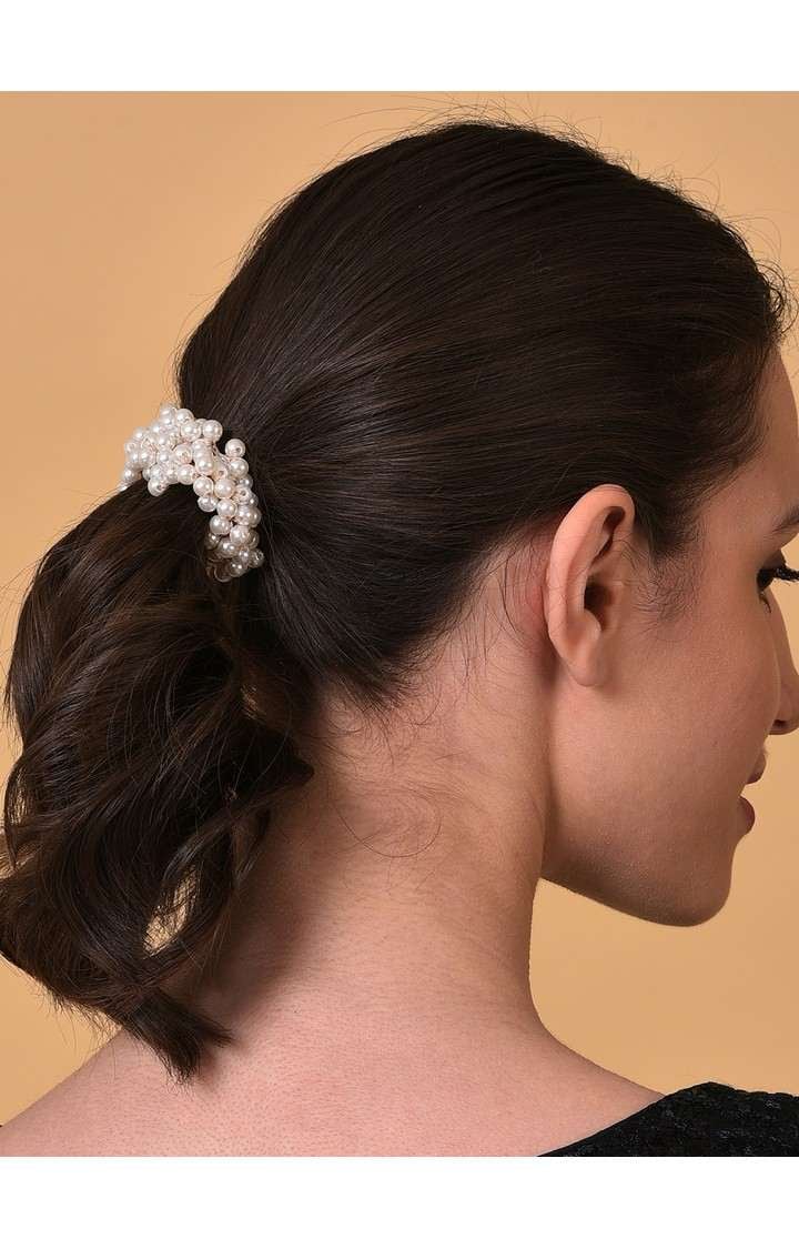 Women's White Beaded Ponytail Holders