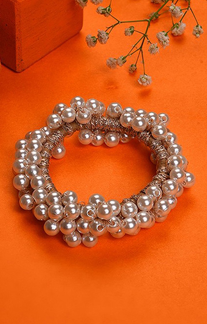 Women's White Beaded Ponytail Holders