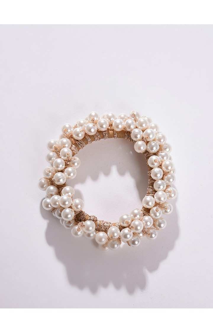 Women's White Beaded Ponytail Holders