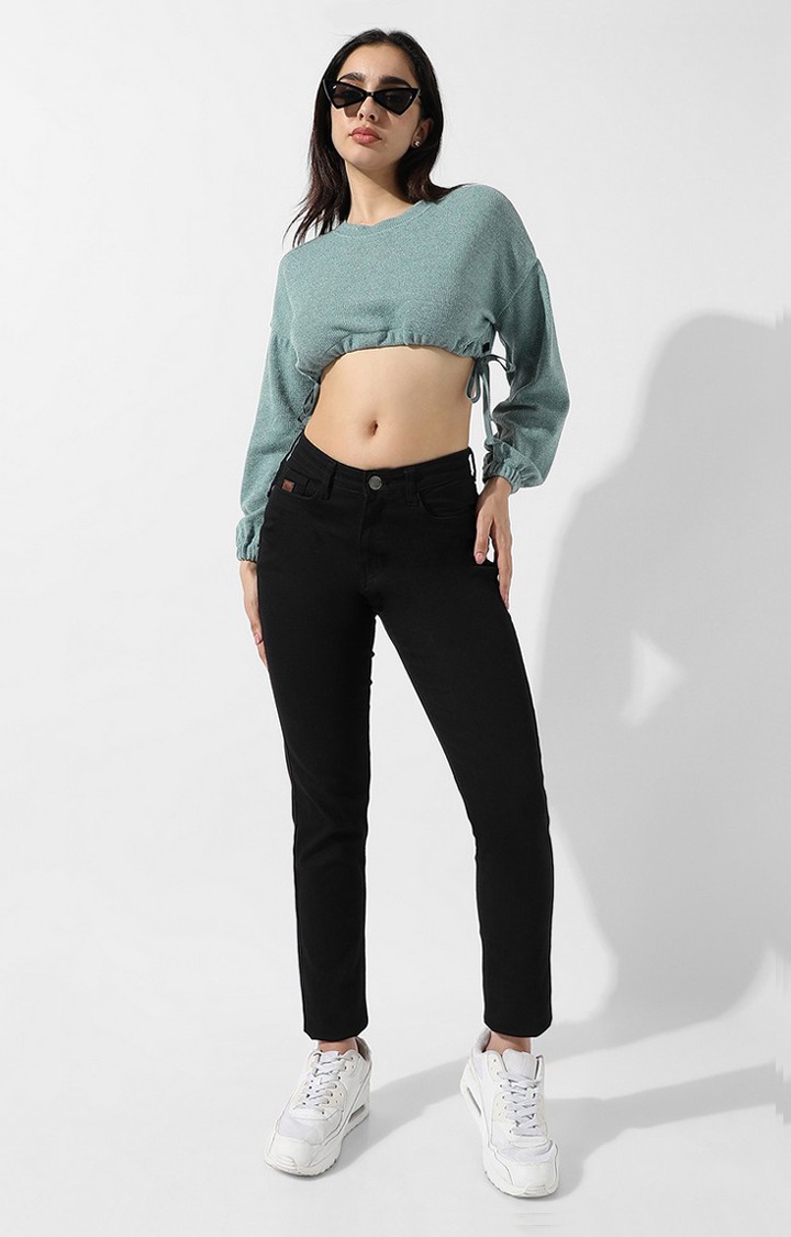 Women's Green Textured Crop Top