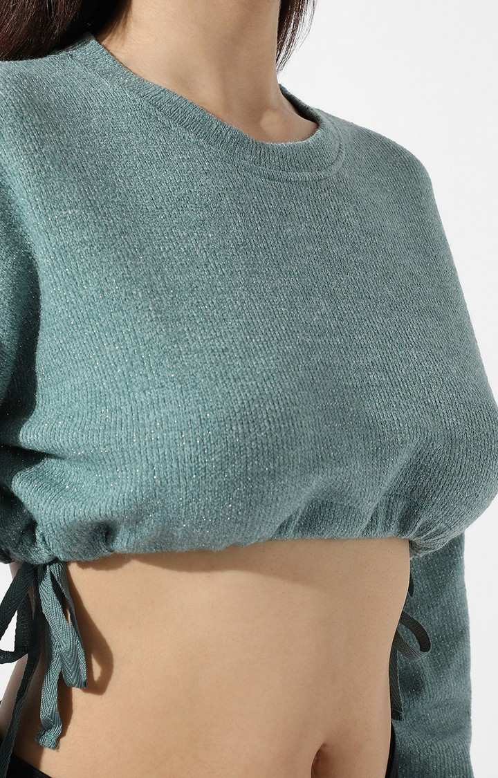 Women's Green Textured Crop Top