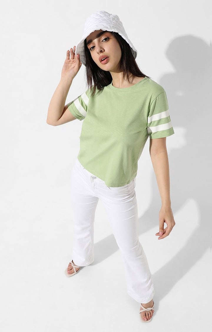 Women's Green Solid Crop Top