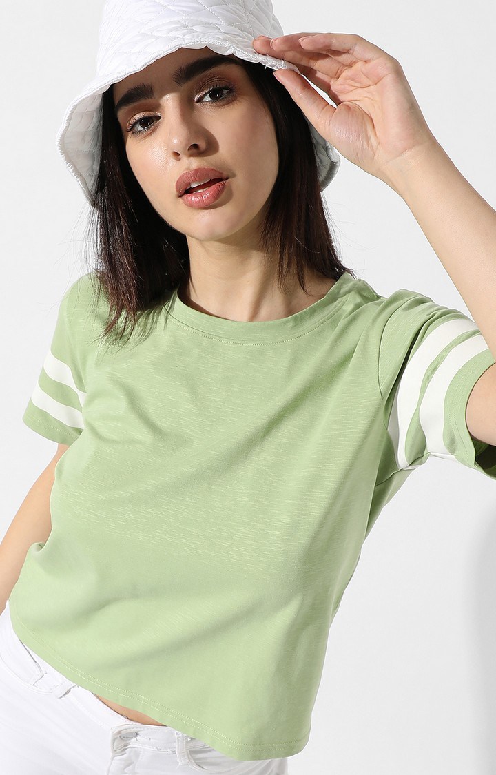 Women's Green Solid Crop Top