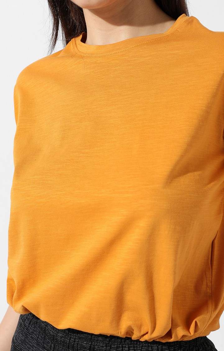 Women's Yellow Solid Crop Top